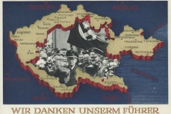 Pohlednice vydaná po Mnichovu, vyjadřující dík tzv. sudetských Němců vůdci za „návrat do Říše.“  Kolik z těch, kteří s takovým nadšením a nenávistí vůči Čechům, Židům a protinacistickým Němcům vyjadřovali své sympatie k myšlenkám německé nadřazenosti a vůdci odmění Hitler tím, že skončí ve válečných hrobech po celé Evropě nebo jako invalidé. Odhaduje se, že za svého fýrera padlo asi 300 000 bývalých čs. Němců.